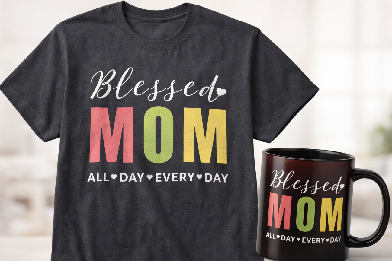 Mother’s Day Gift Set – Blessed Mom T-Shirt & Matching Mug