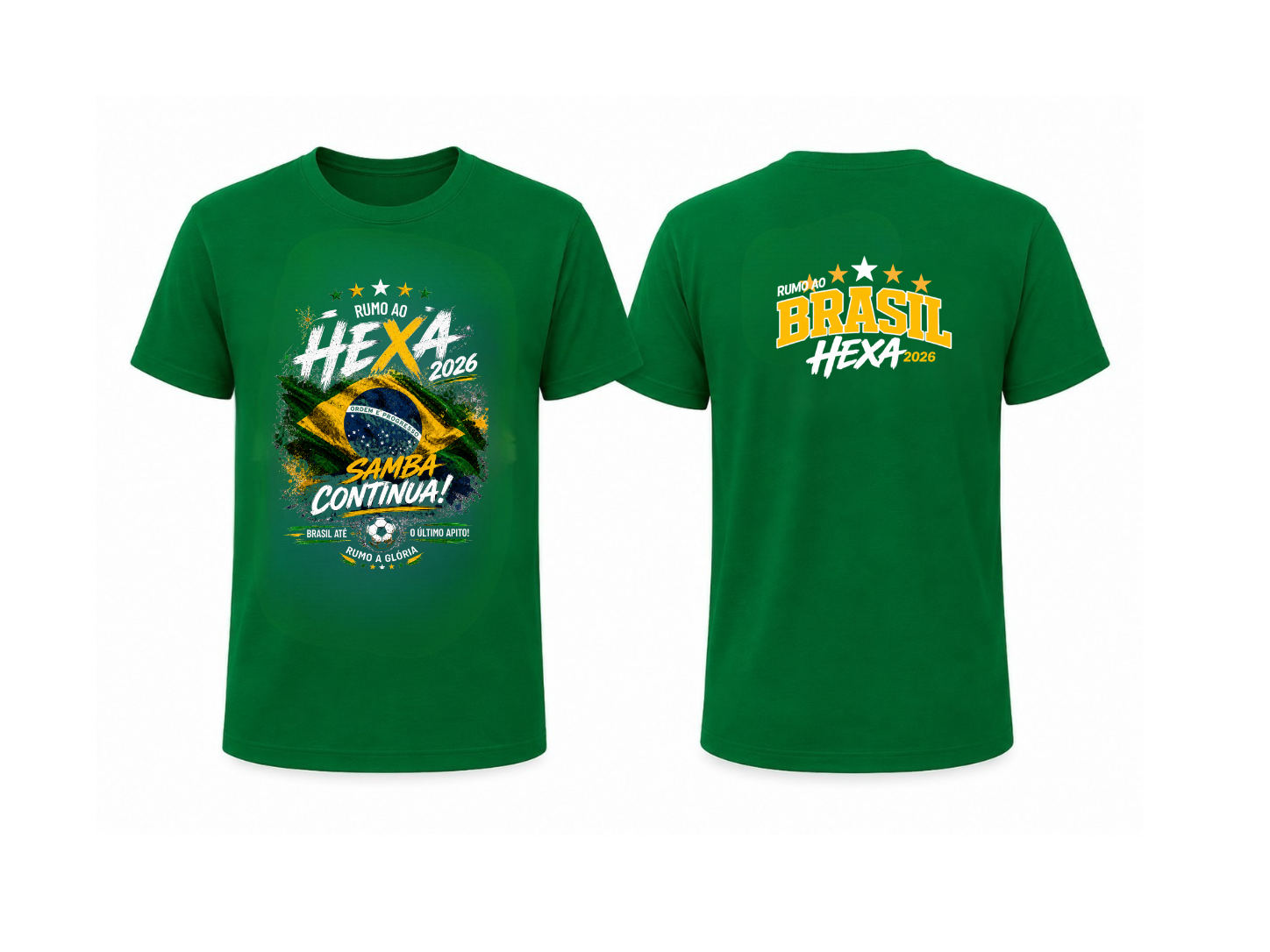 Brazil Hexa 2026 Green World Cup T-Shirt | Front & Back Soccer Fan Tee