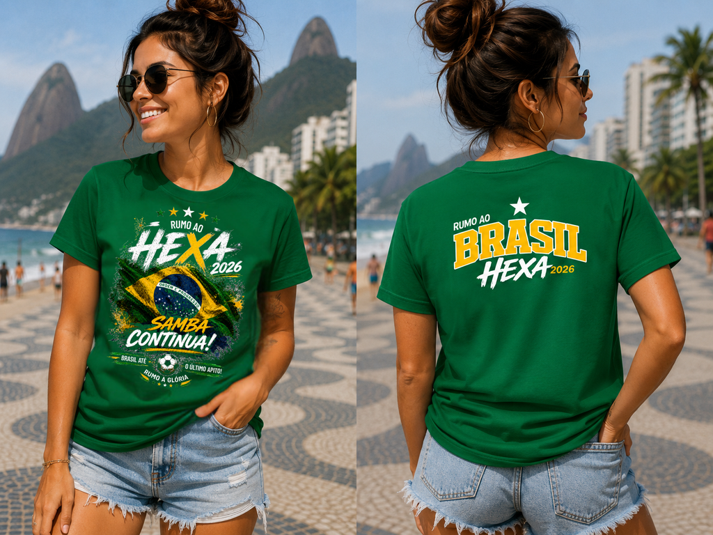 Brazil Hexa 2026 Green World Cup T-Shirt | Front & Back Soccer Fan Tee