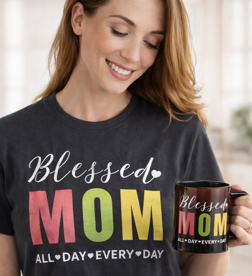 Mother’s Day Gift Set – Blessed Mom T-Shirt & Matching Mug